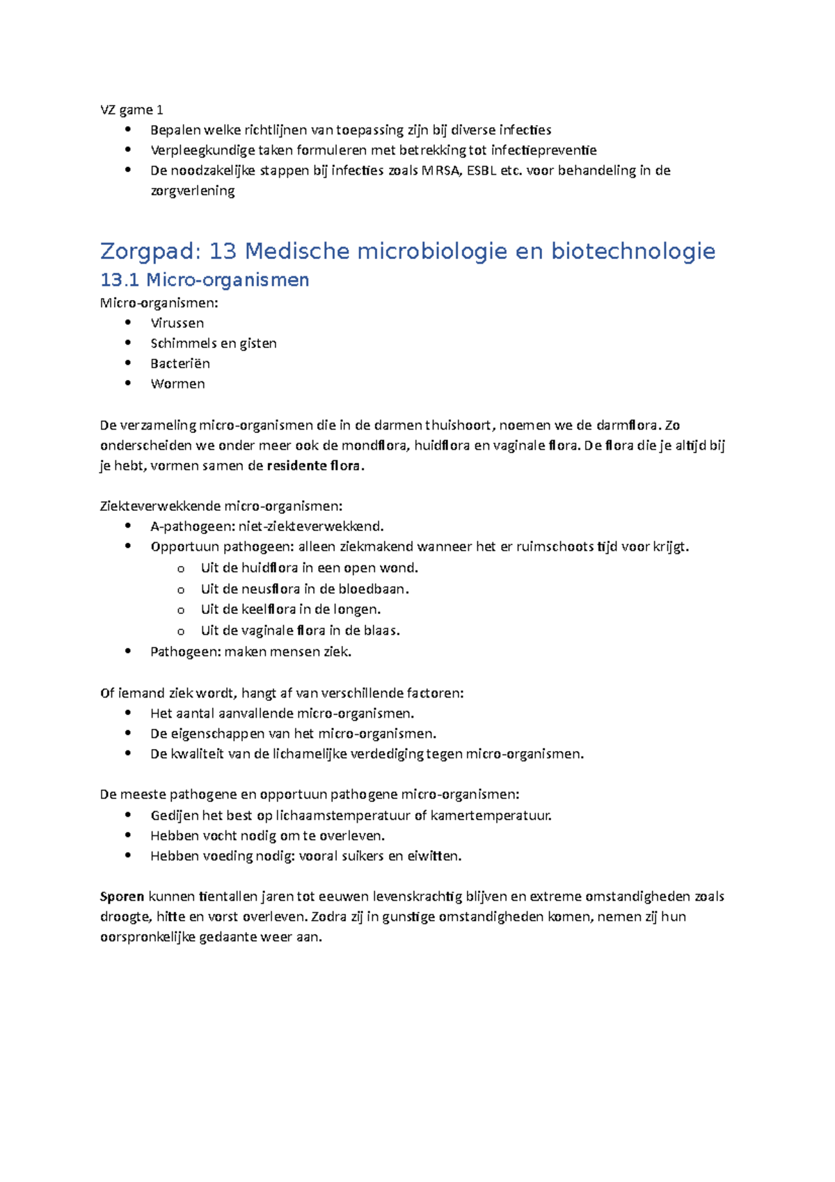 Zorgpad Medische Microbiologie En Biotechnologie (h. 13) - VZ Game 1 ...