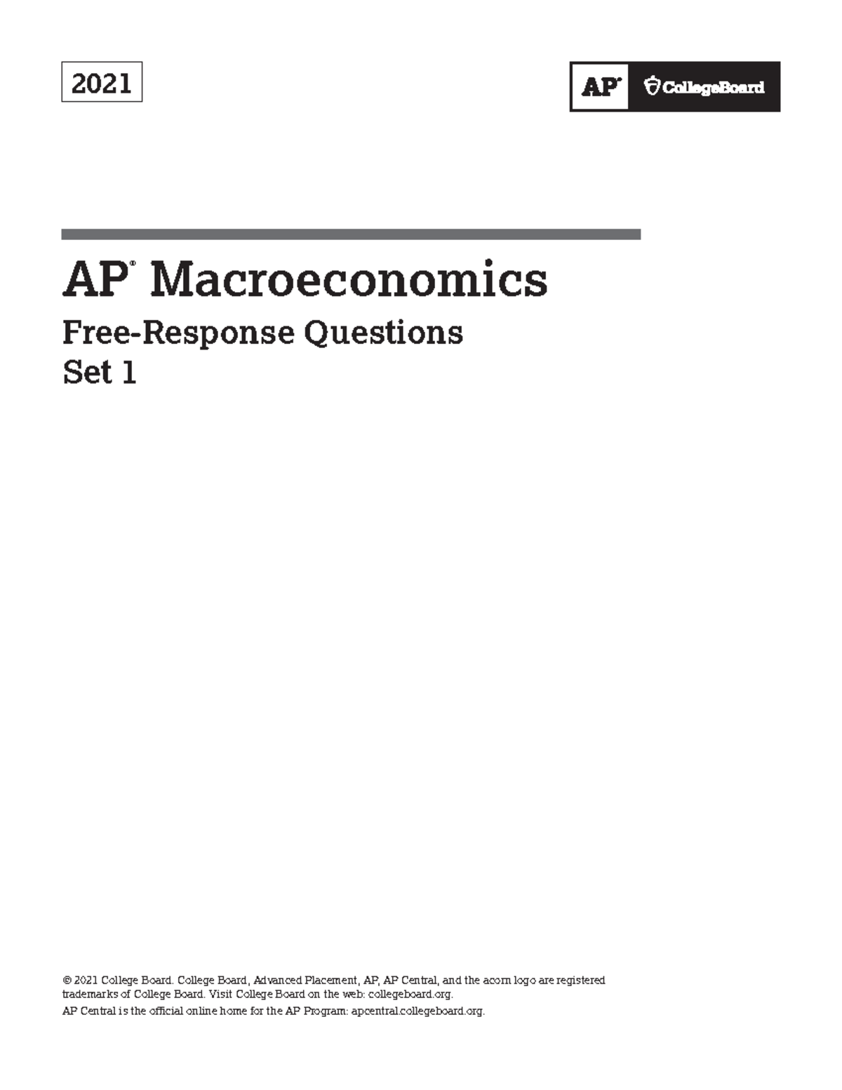 Ap21 Frq Macroeconomics Set 1 - 2021 AP ® Macroeconomics Free-Response ...