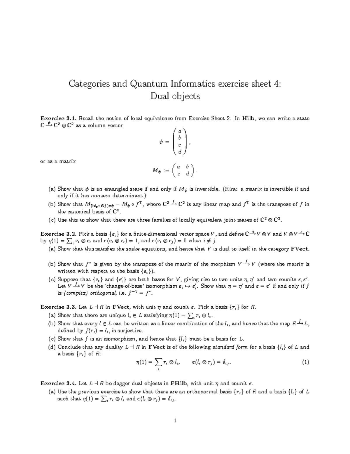 Exercise Sheet 4 - Categories and Quantum Informatics exercise sheet 4 ...