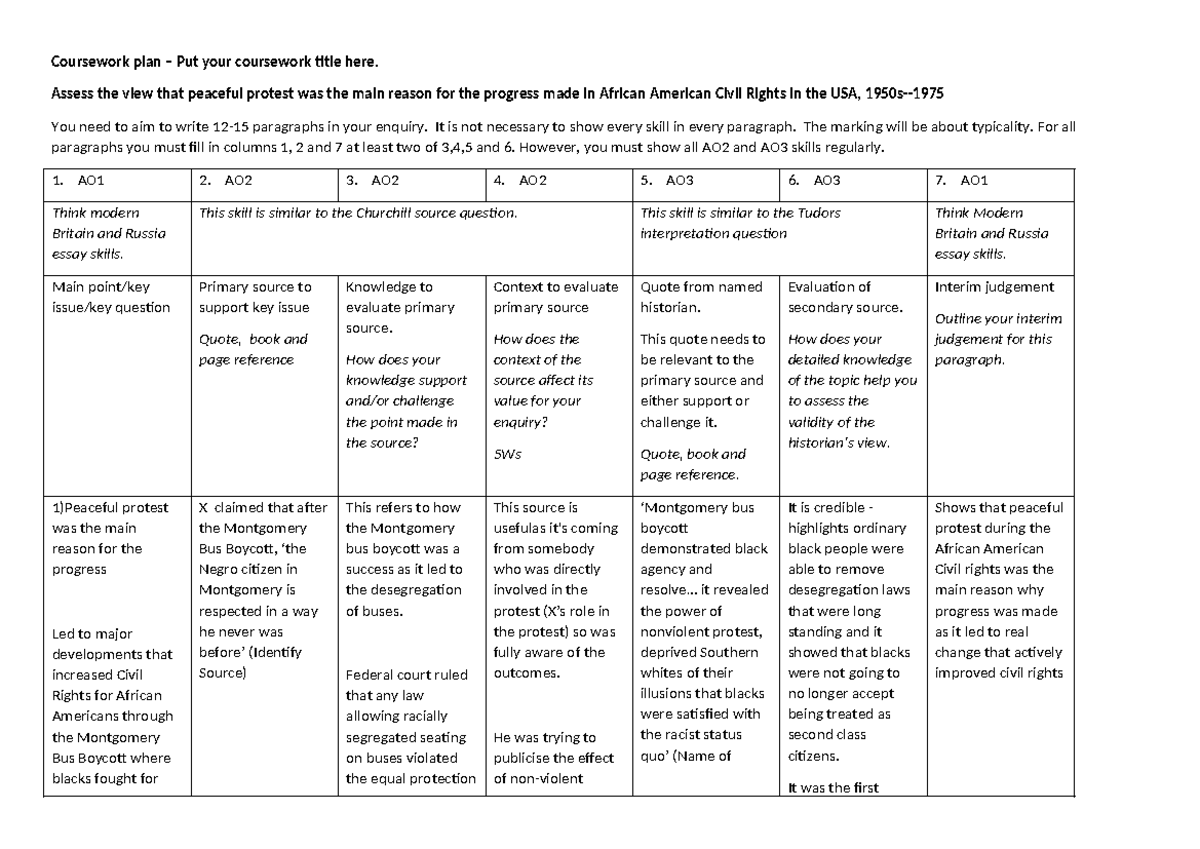 Coursework plan 1 - Plan - Coursework plan – Put your coursework title ...