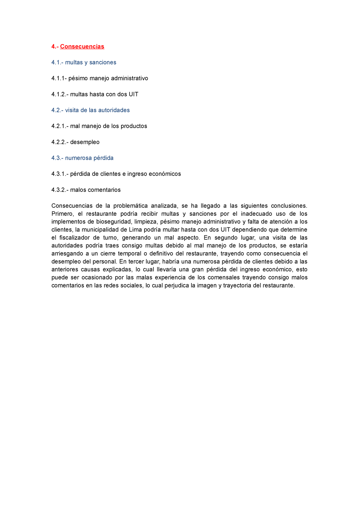 Consecuencias - 4.- Consecuencias 4.- Multas Y Sanciones 4.1- Pésimo ...