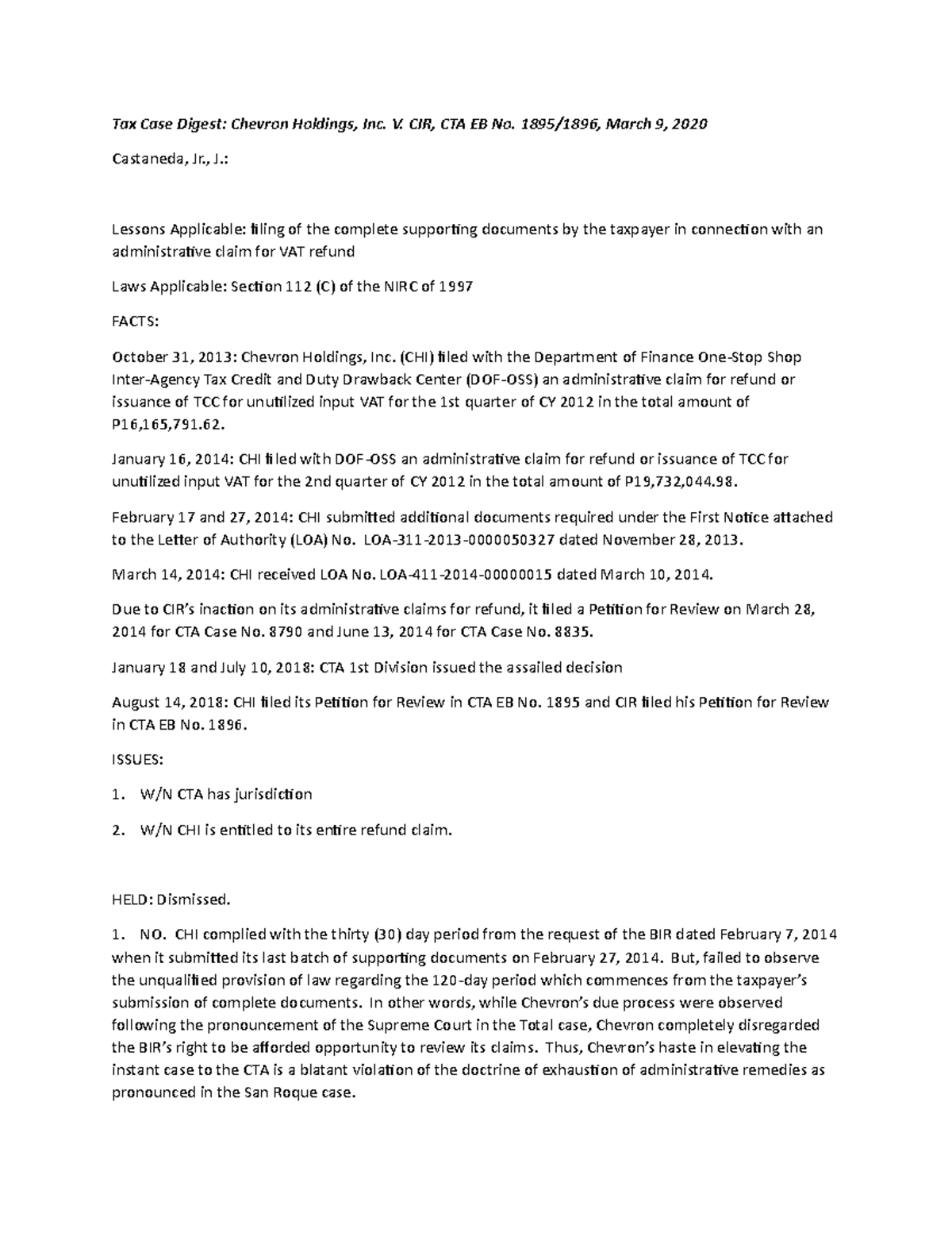2020 cases final asd Tax Case Digest Chevron Holdings, Inc. V. CIR