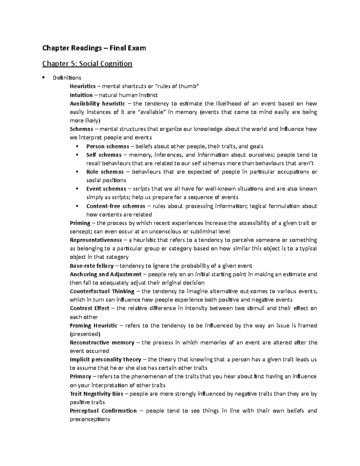 Final Exam Review - Summary Introduction to Social Psychology SFW ...