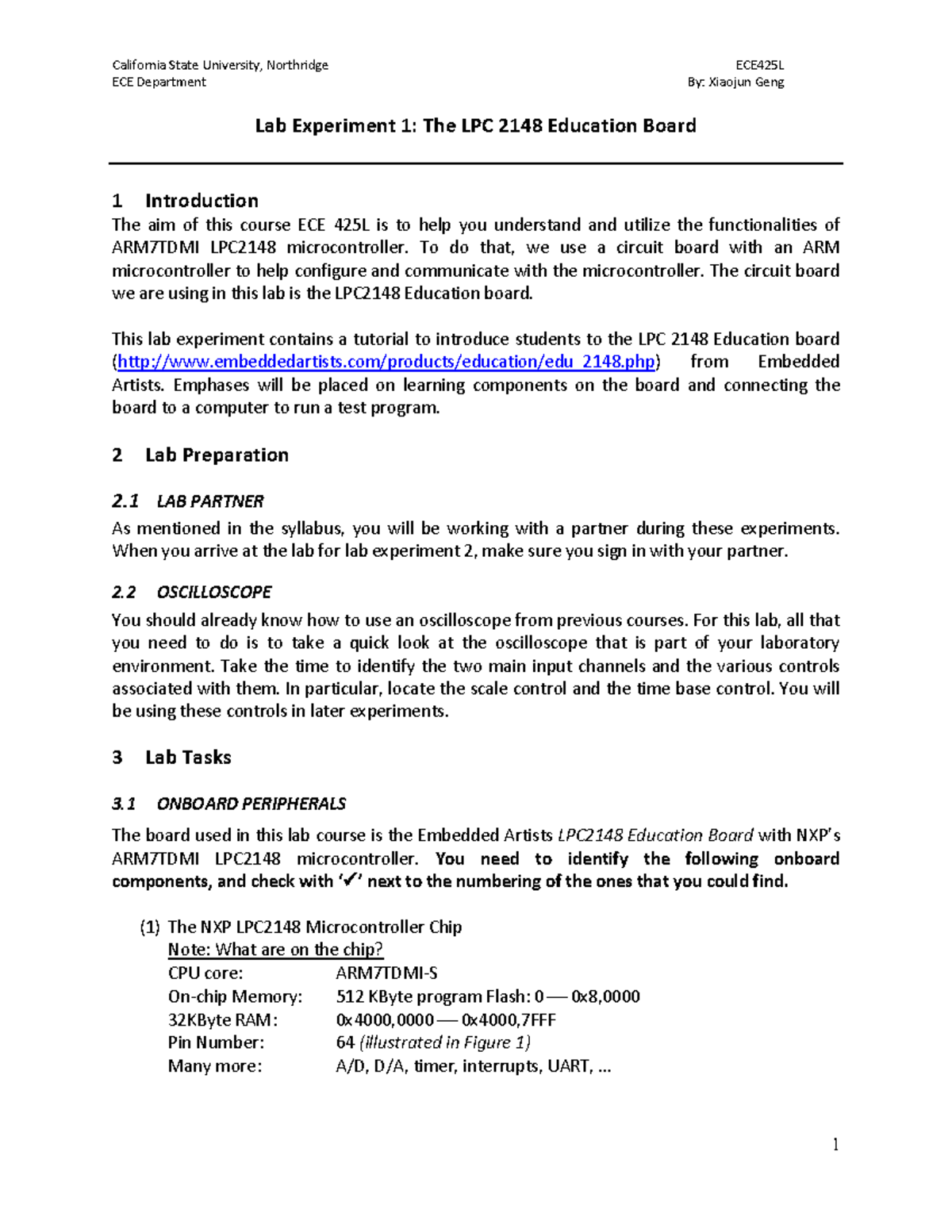 ECE425L Lab Manual ECE Department By Xiaojun Geng Lab Experiment 1