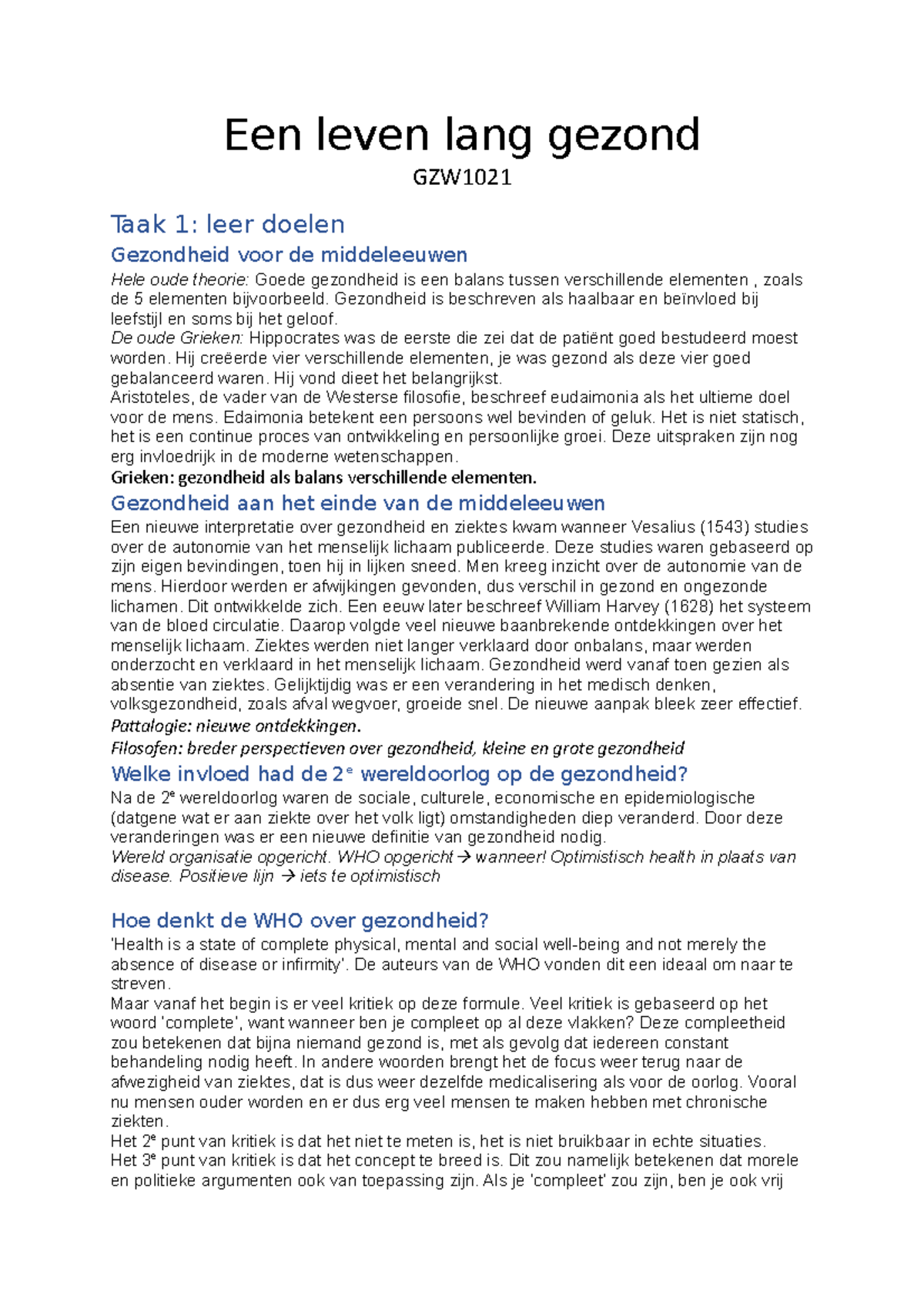 Taak 1 - Een Leven Lang Gezond - GZW1021 - Een Leven Lang Gezond GZW ...