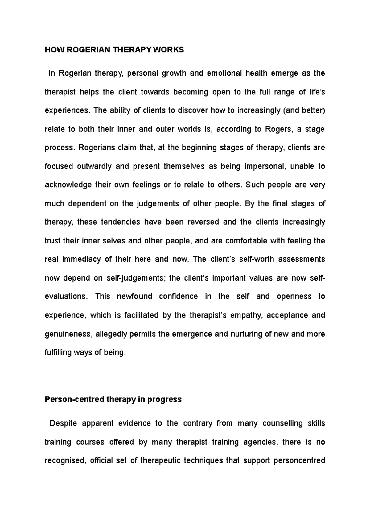 HOW Rogerian Therapy Works - HOW ROGERIAN THERAPY WORKS In Rogerian ...
