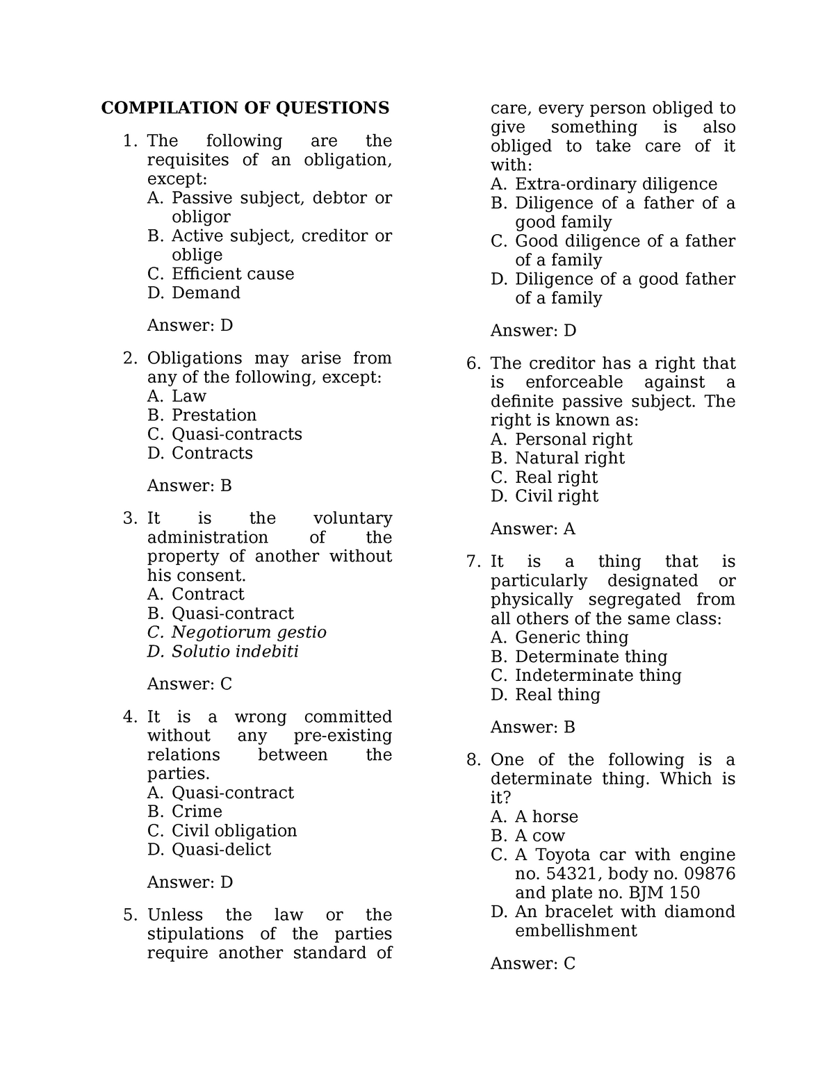 Compilation OF Questions ON LAW - COMPILATION OF QUESTIONS The Sns-Brigh10