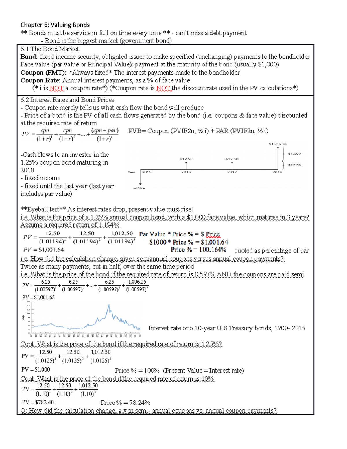 Finance Ch6 Class Notes - Chapter 6: Valuing Bonds ** Bonds must be ...