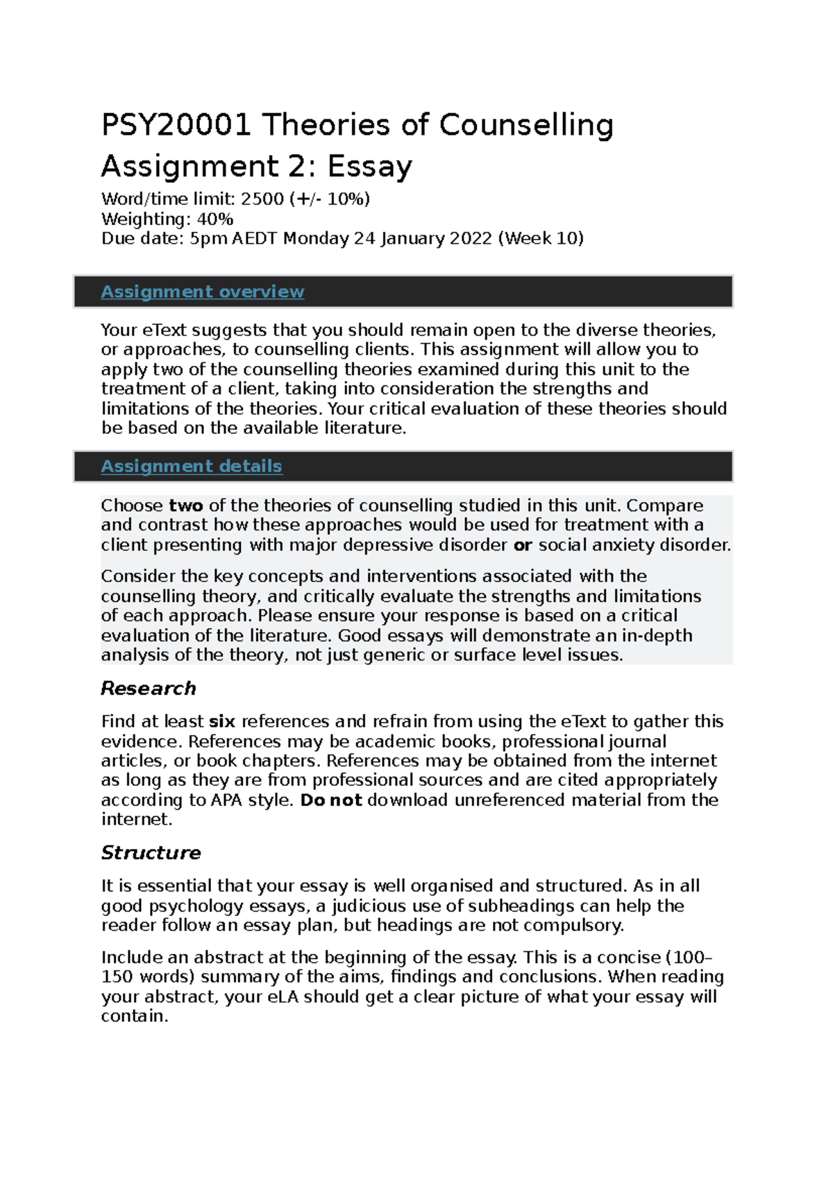 PSY2000 1 Ass 2 - Essay - Study Notes For The Entire Course, From Week ...