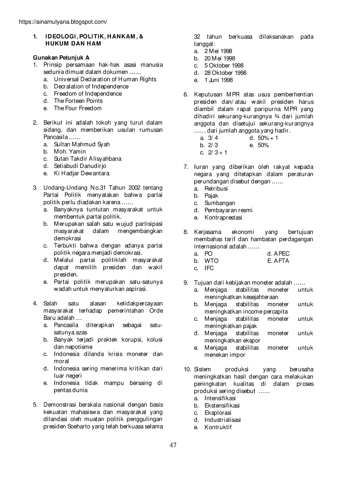 Contoh Soal CPNS Beserta Pembahasannya 2023/2024 - 1. IDEOLOGI, POLITIK ...