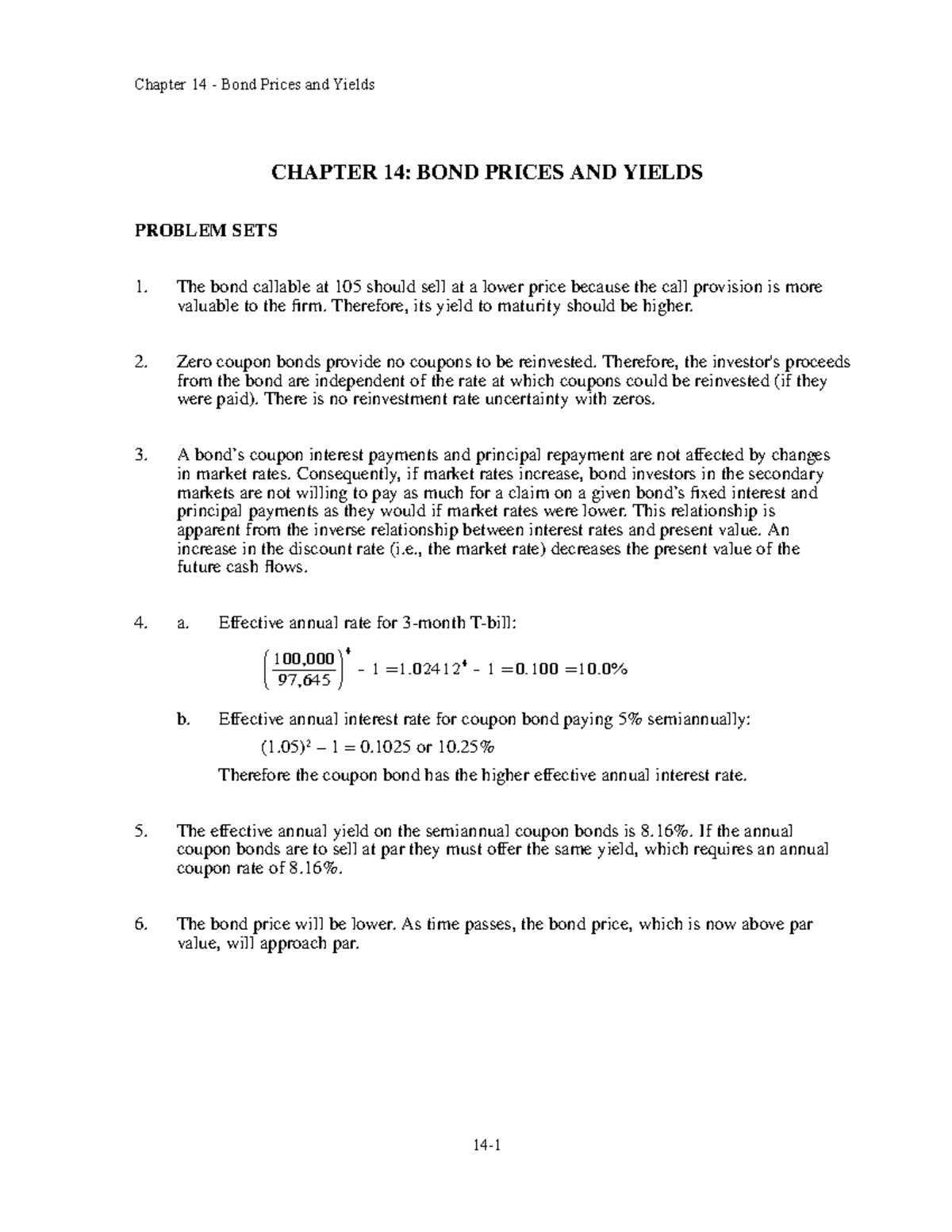 Solutions Chapter 014 - BOND Prices AND Yields - CHAPTER 14: BOND ...