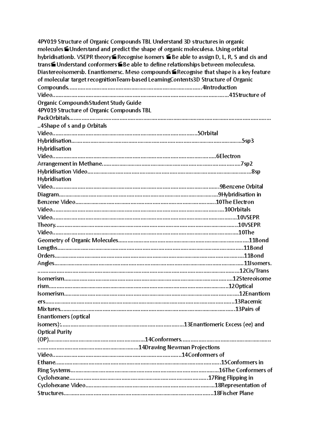 Pharmacy notes 2 - 4PY019 Structure of Organic Compounds TBL Understand ...