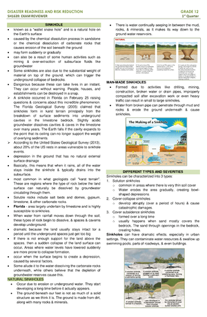 disaster risk reduction notes - Disaster Readiness and Risk Reduction ...