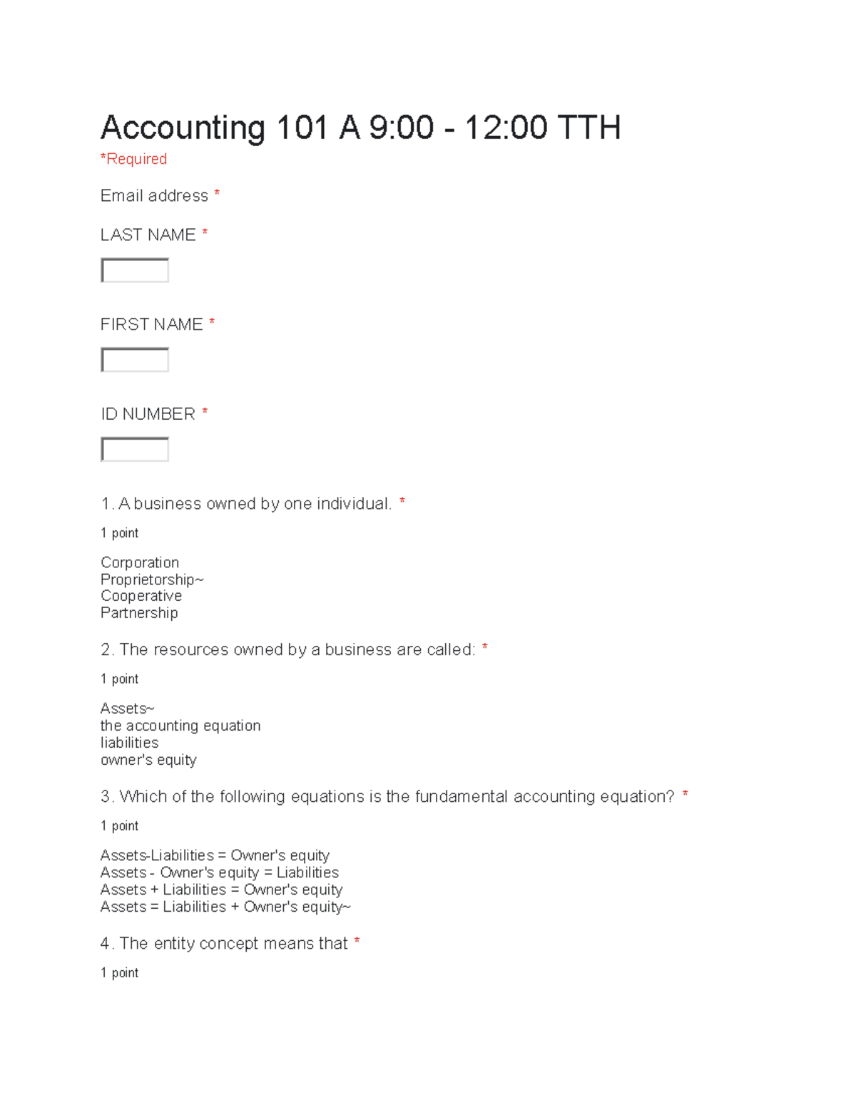 Accounting 101 A 9 quiz practice Accounting 101 A 900 1200 TTH