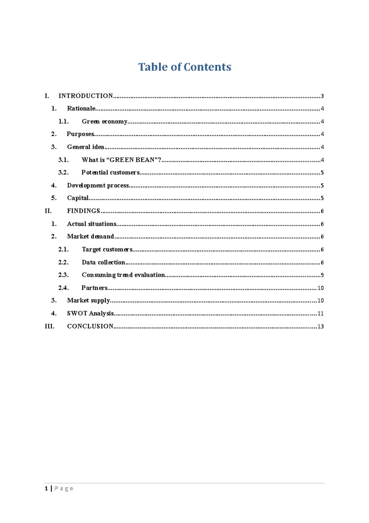 Green eco coffee - Table of Contents I. - Studocu