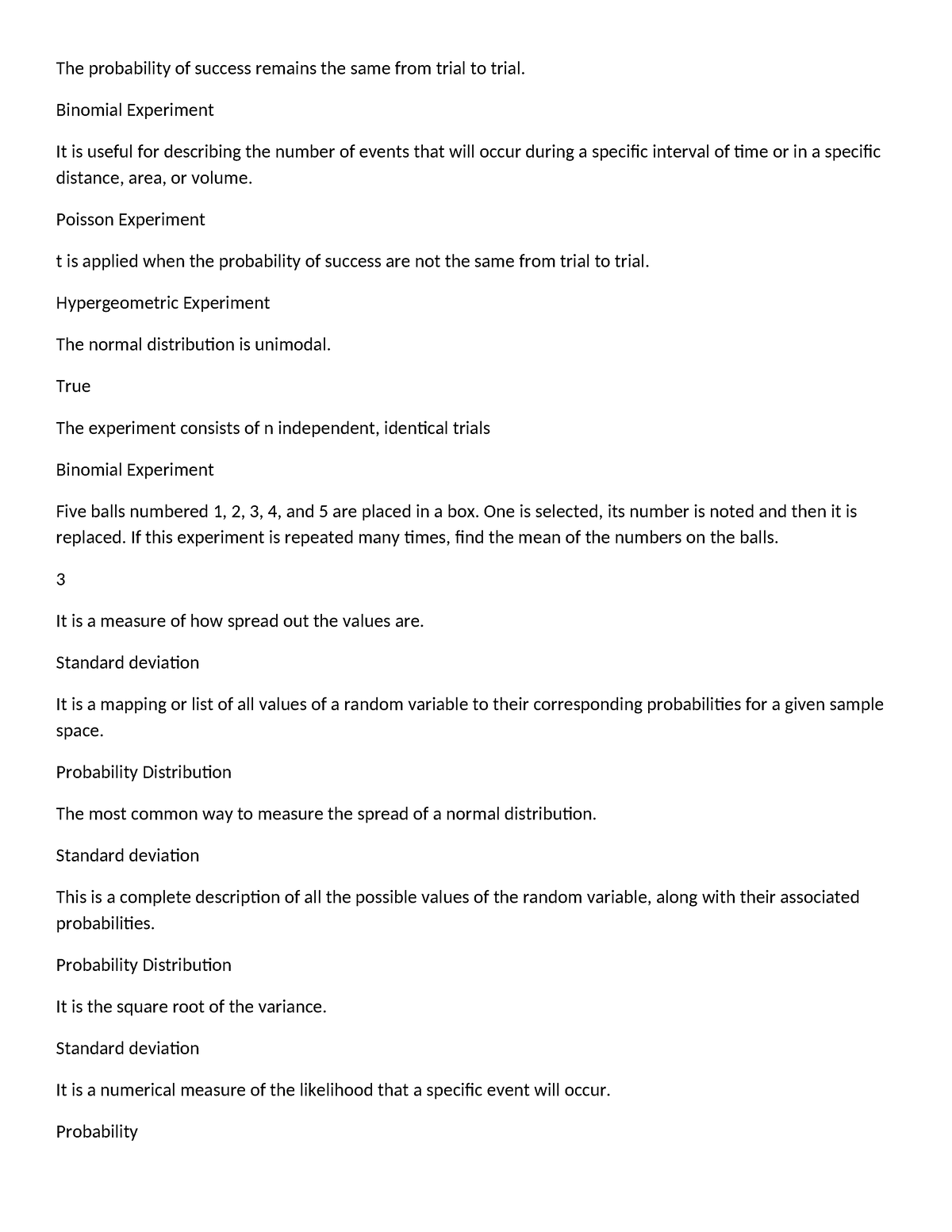 Statistics WEEK 13 to 20 - The probability of success remains the same ...