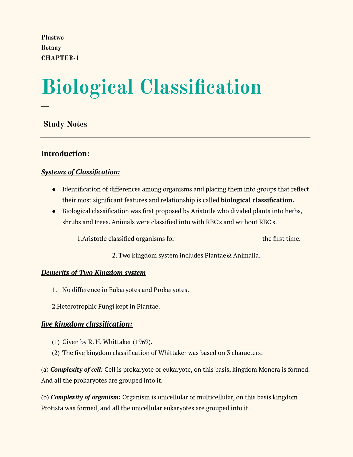 Plusone Ncert Biology Chap-1 Biological Classification Study Guide ...