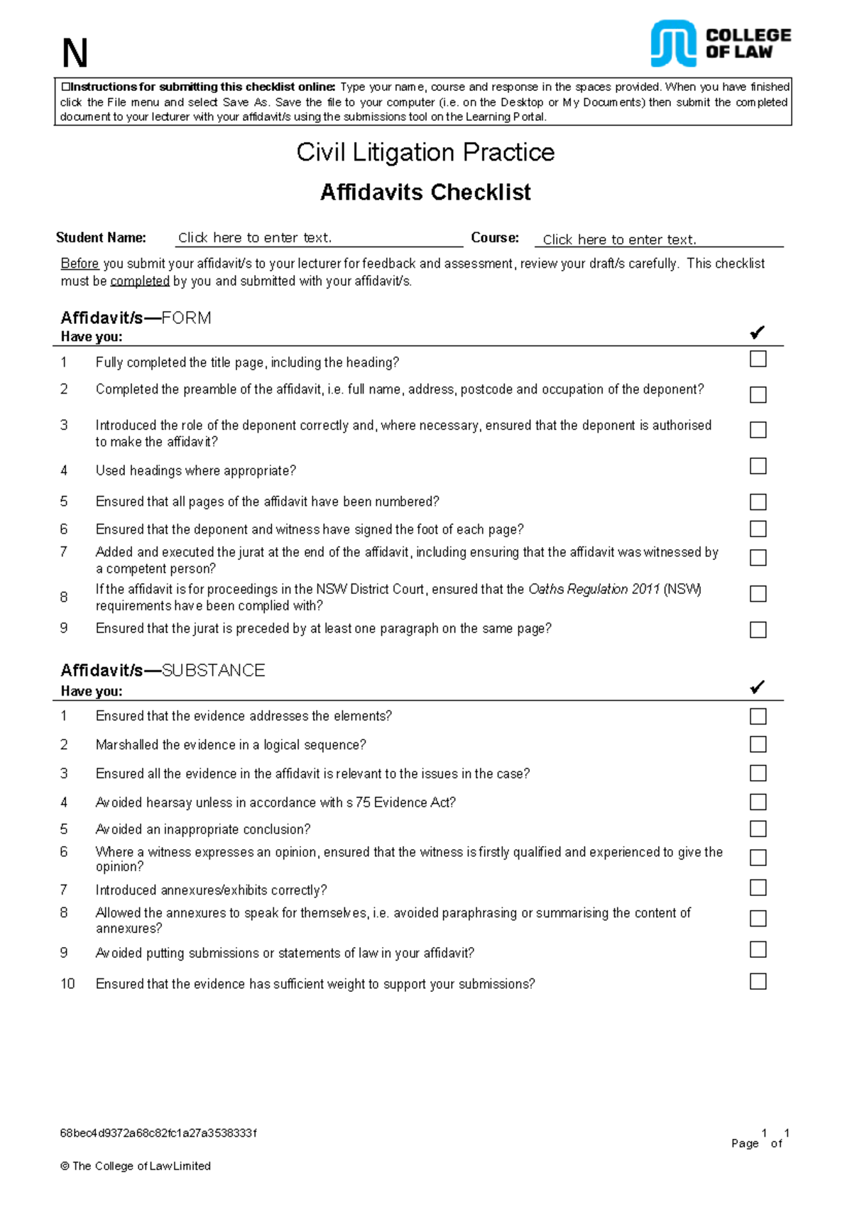 CL T2 A1 Affidavits Checklist - N ☐Instructions for submitting this ...