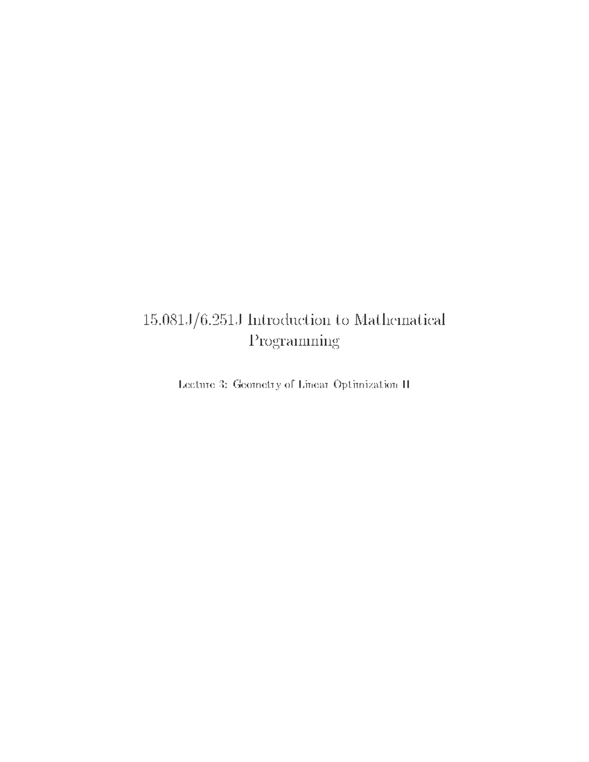 Geometry II 03. - J J Intro duction to Mathematical Programming Lecture ...