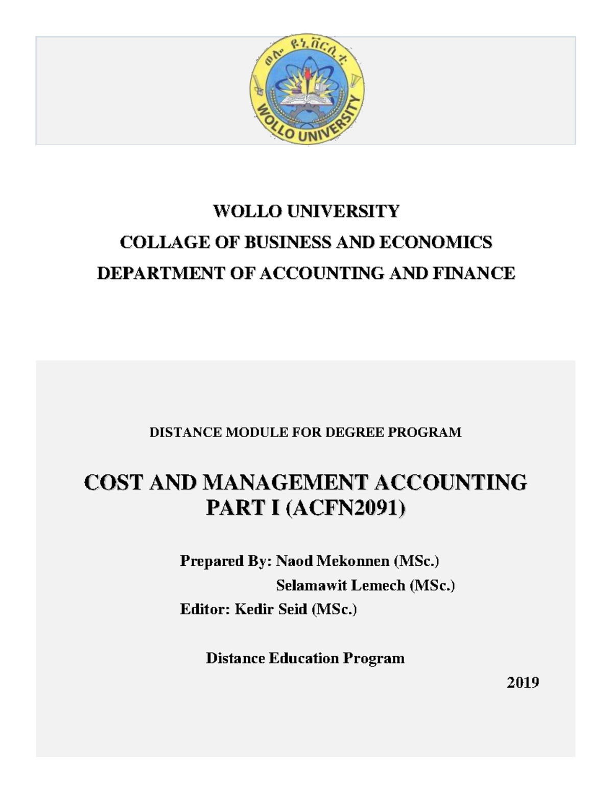 Lecturenote 875129059 Cost and Managerial Accounting I DISTANCE