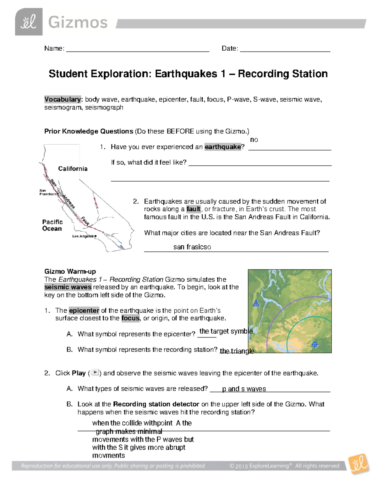 Earthquakes 1Recording SE - Name ...