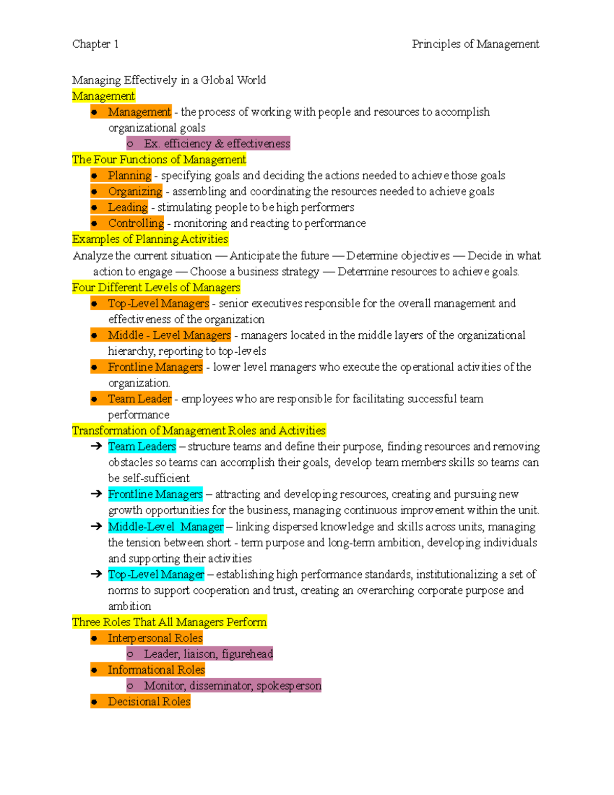 Principles Of Management - Chapter 1 - Chapter 1 Principles Of ...