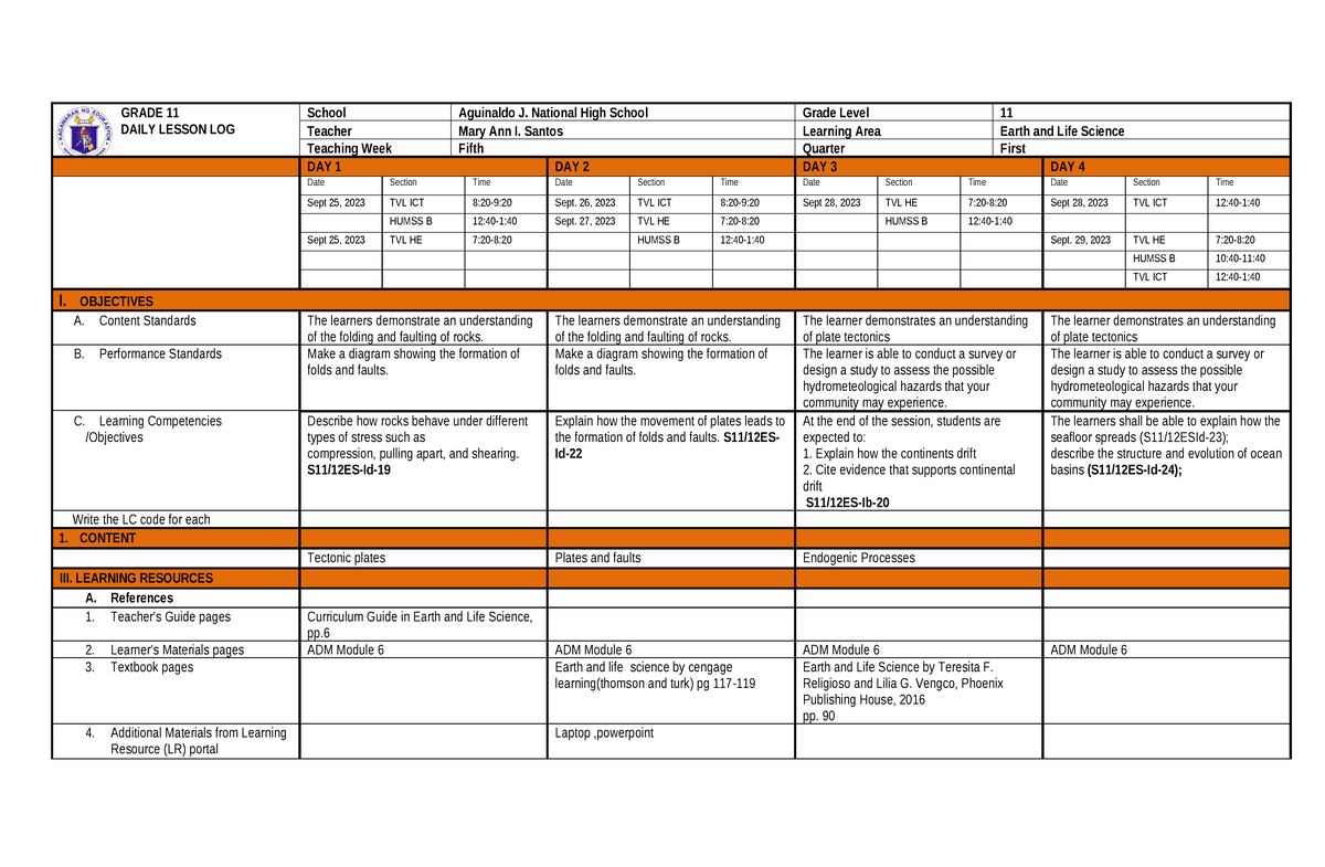 EAL 5th WEEK DLL 23-24 - DLL - GRADE 11 DAILY LESSON LOG School ...