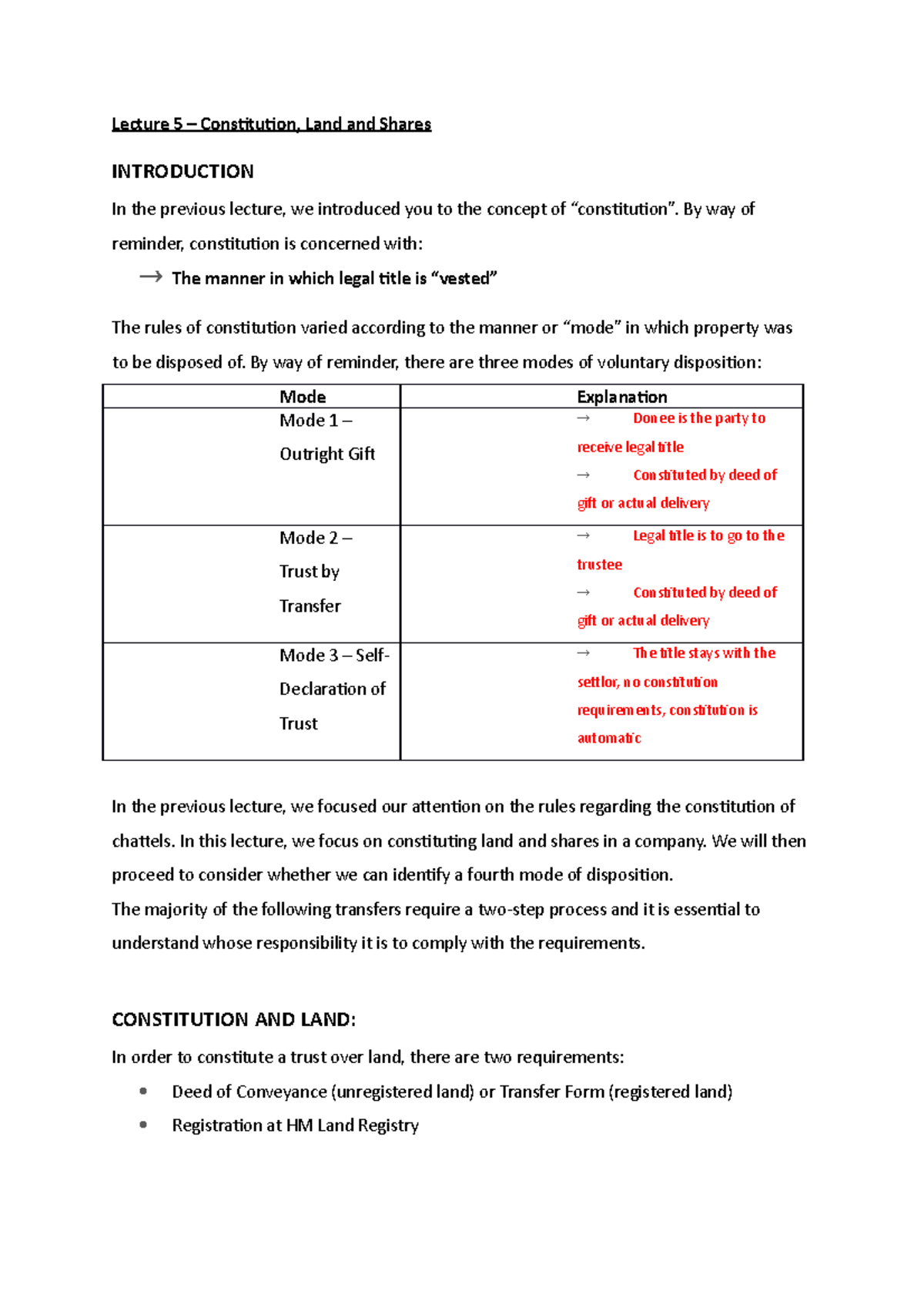 Lecture 5 - Lecture 5 – Constitution, Land and Shares INTRODUCTION In ...