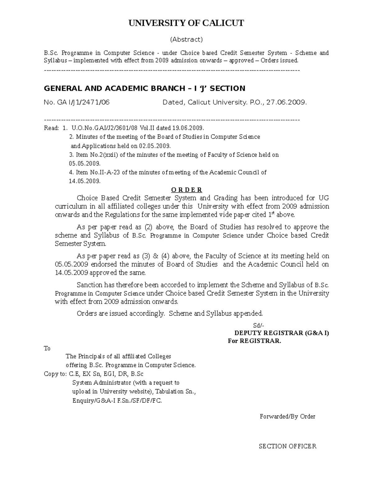Computer Science - UNIVERSITY OF CALICUT (Abstract) B. Programme in ...