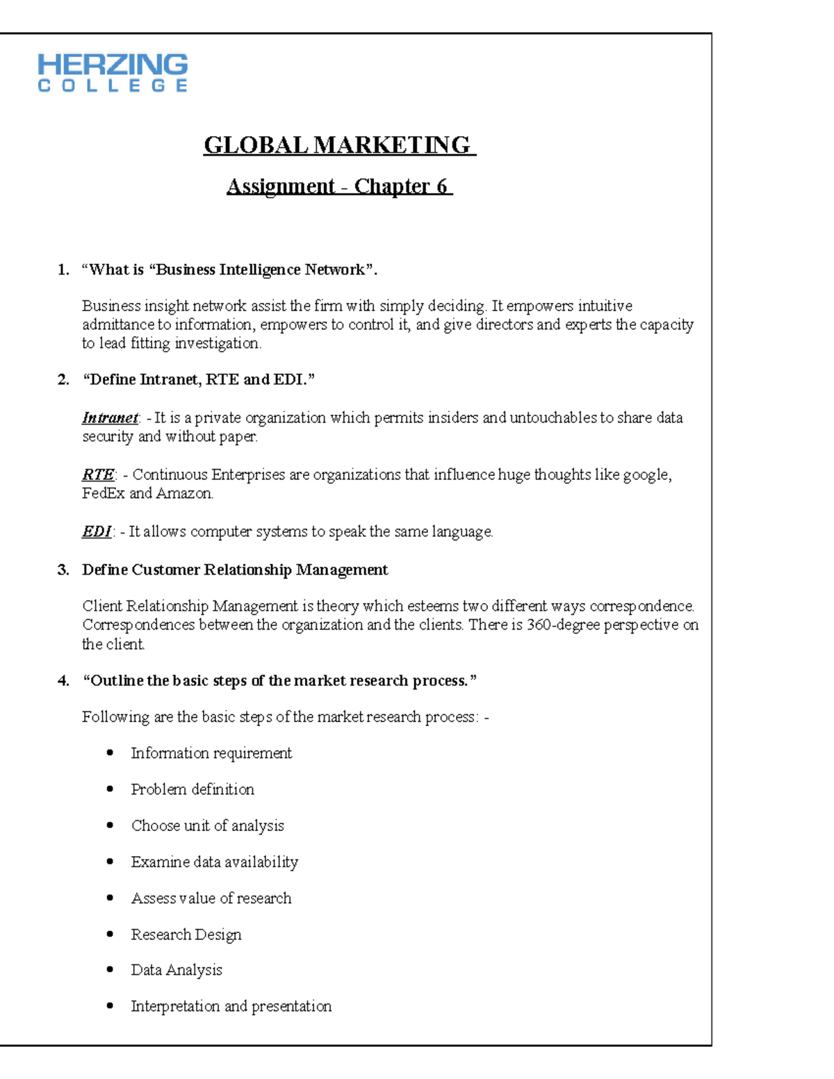 global marketing decisions cim assignment