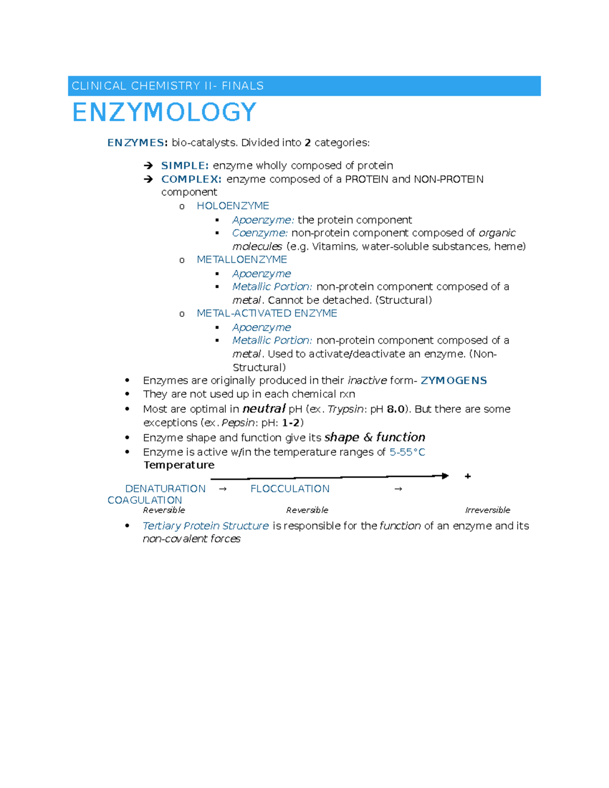 CC2 Finals Period CLINICAL CHEMISTRY II FINALS ENZYMOLOGY ENZYMES
