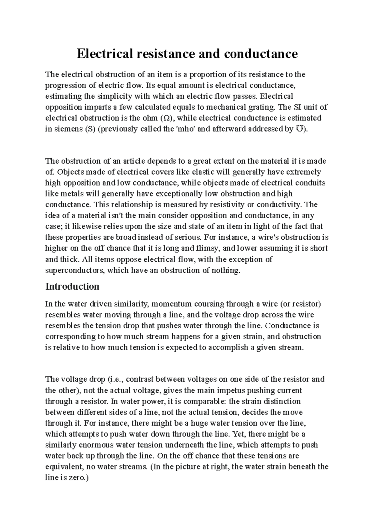 Electrical resistance and conductance - Its equal amount is electrical ...