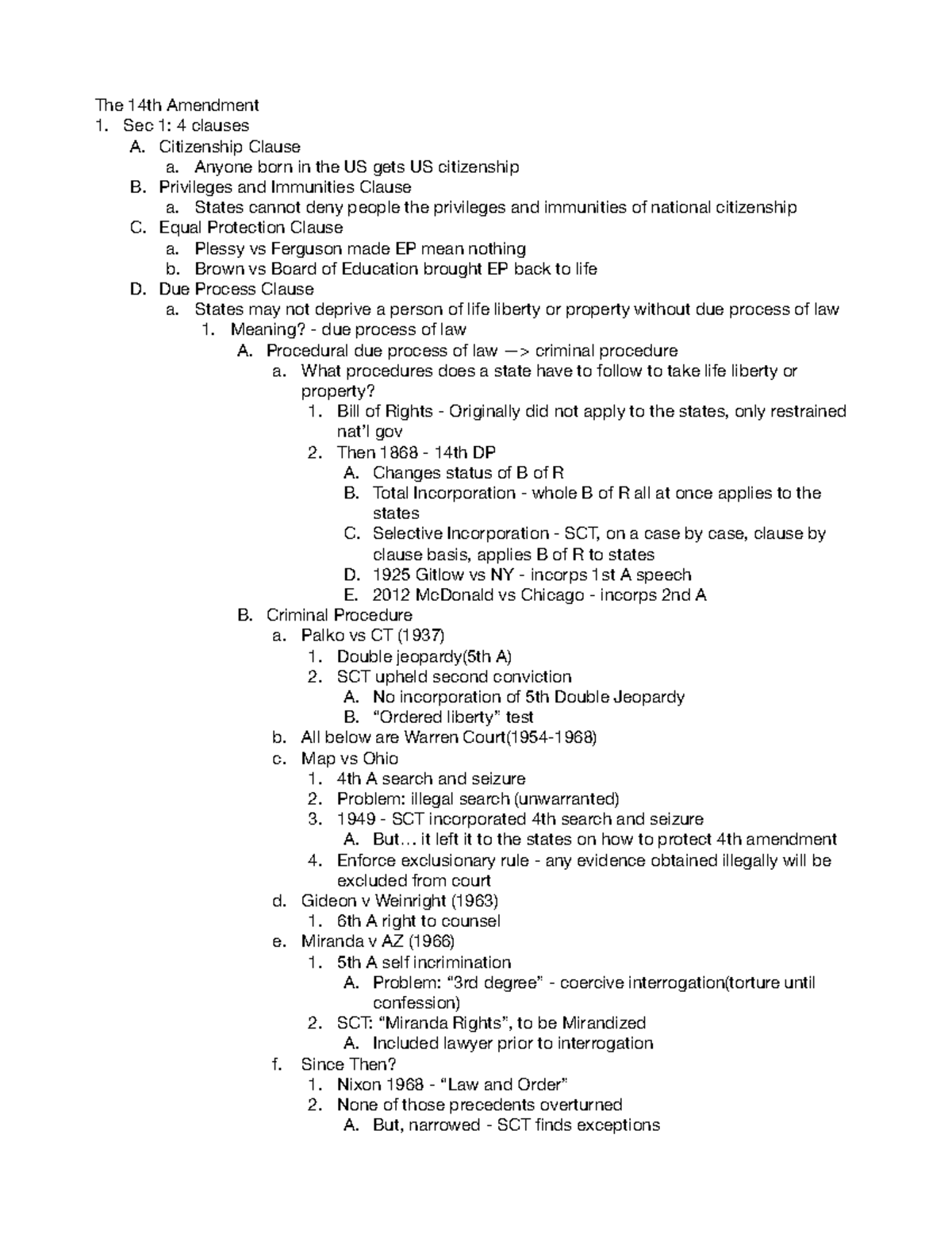 AP Gov Chapter 15 Notes - The 14th Amendment Sec 1: 4 clauses A ...