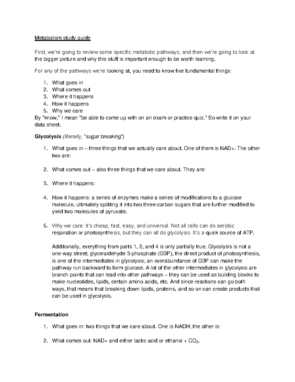 Metabolism study guide - Metabolism study guide First, we’re going to ...