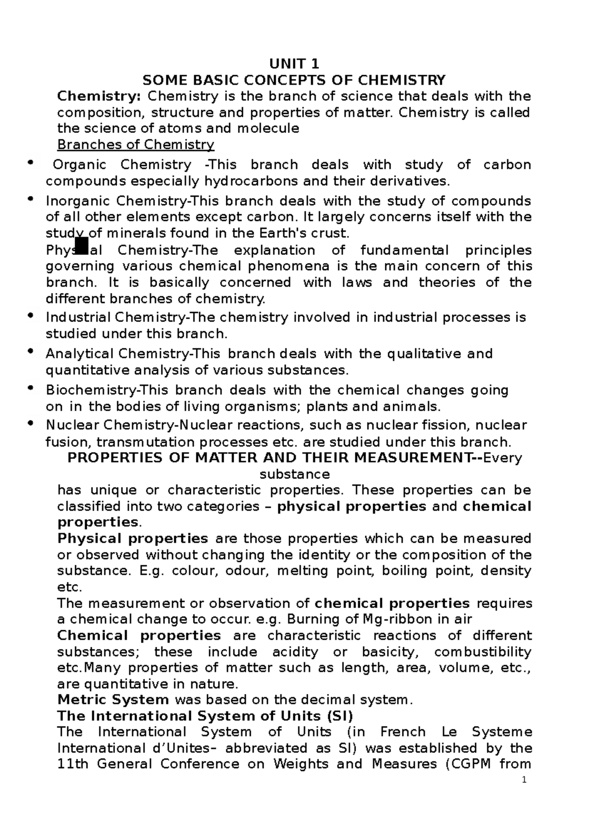 11 Chemistry Notes Ch01 Some Basic Concepts Of Chemistry Unit 1 Some Basic Concepts Of