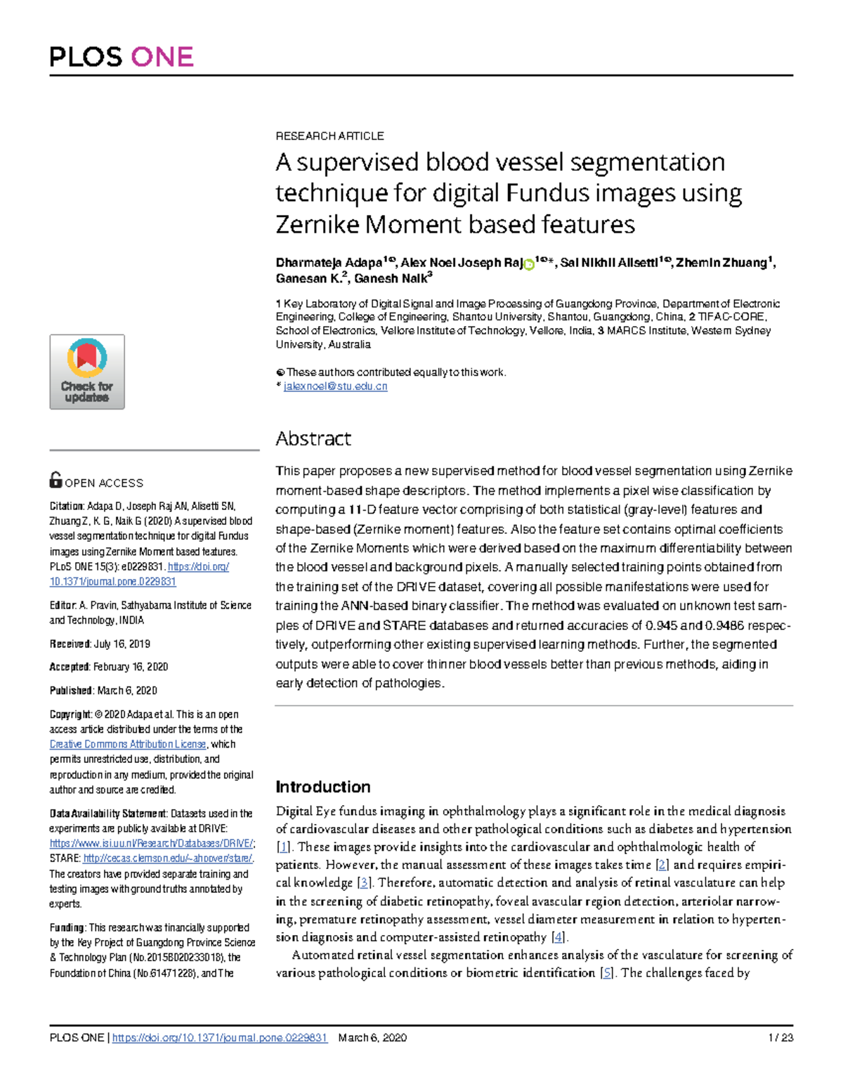 A supervised blood vessel segmentation t - RESEARCH ARTICLE A ...
