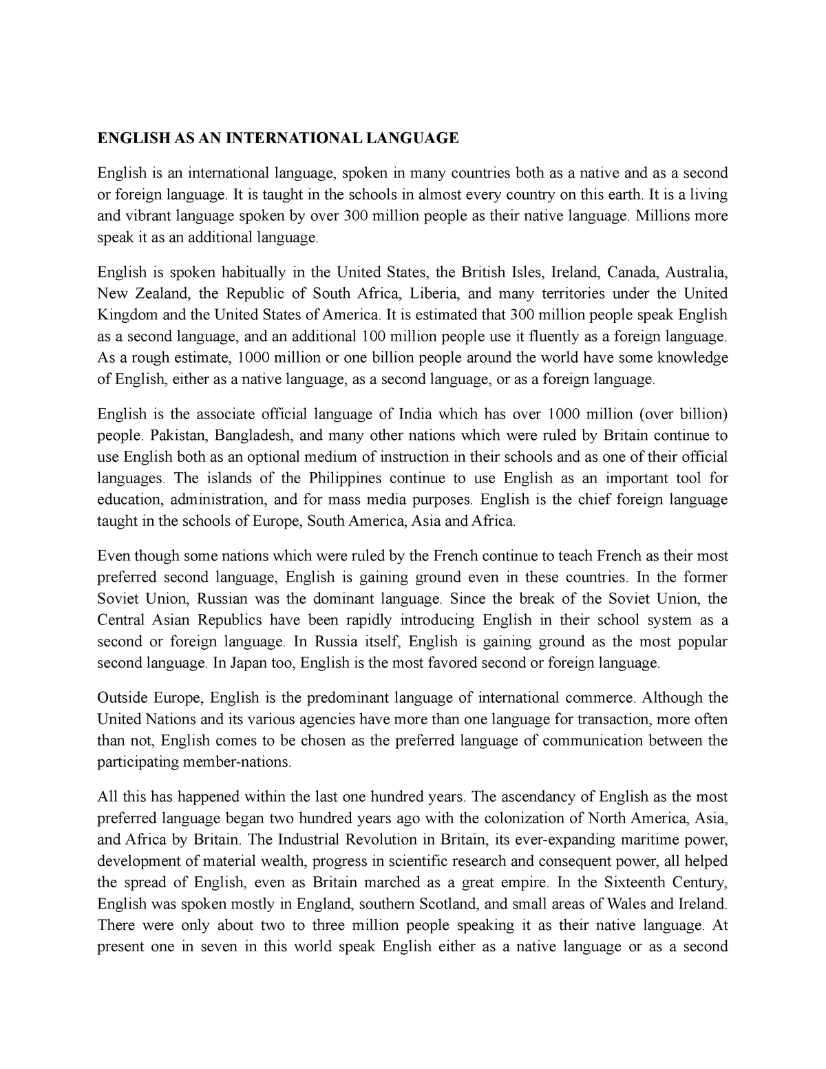 english as an international language essay