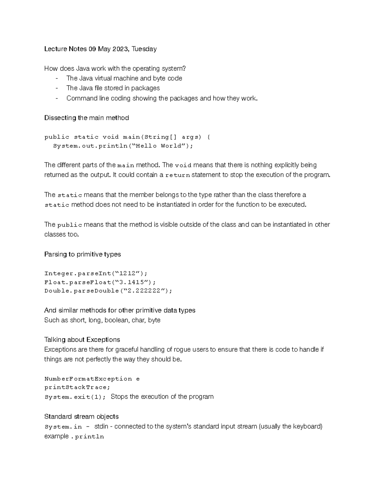 The Main method - Lecture Notes 09 May 2023, Tuesday How does Java work ...