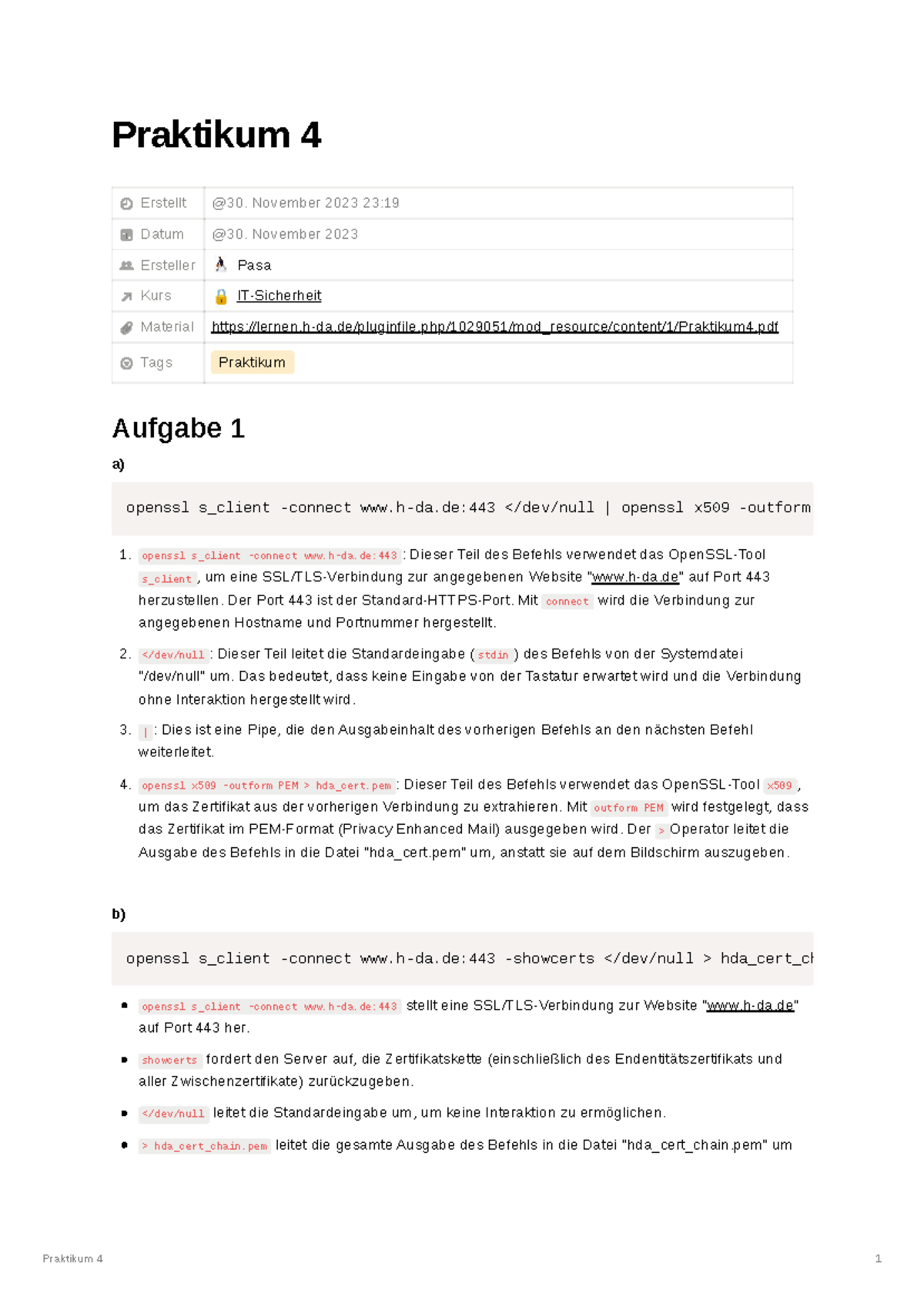 Praktikum 4 ITS Informatik - Praktikum 4 Erstellt Datum Ersteller Pasa ...