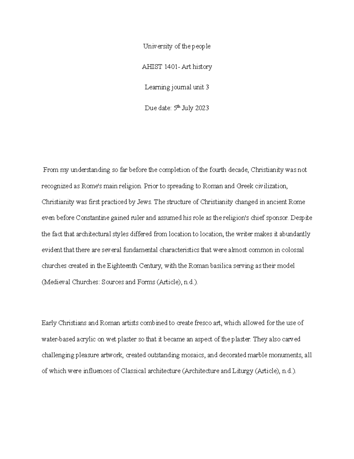 Ahist 1401 learning journal unit 3 - University of the people AHIST ...