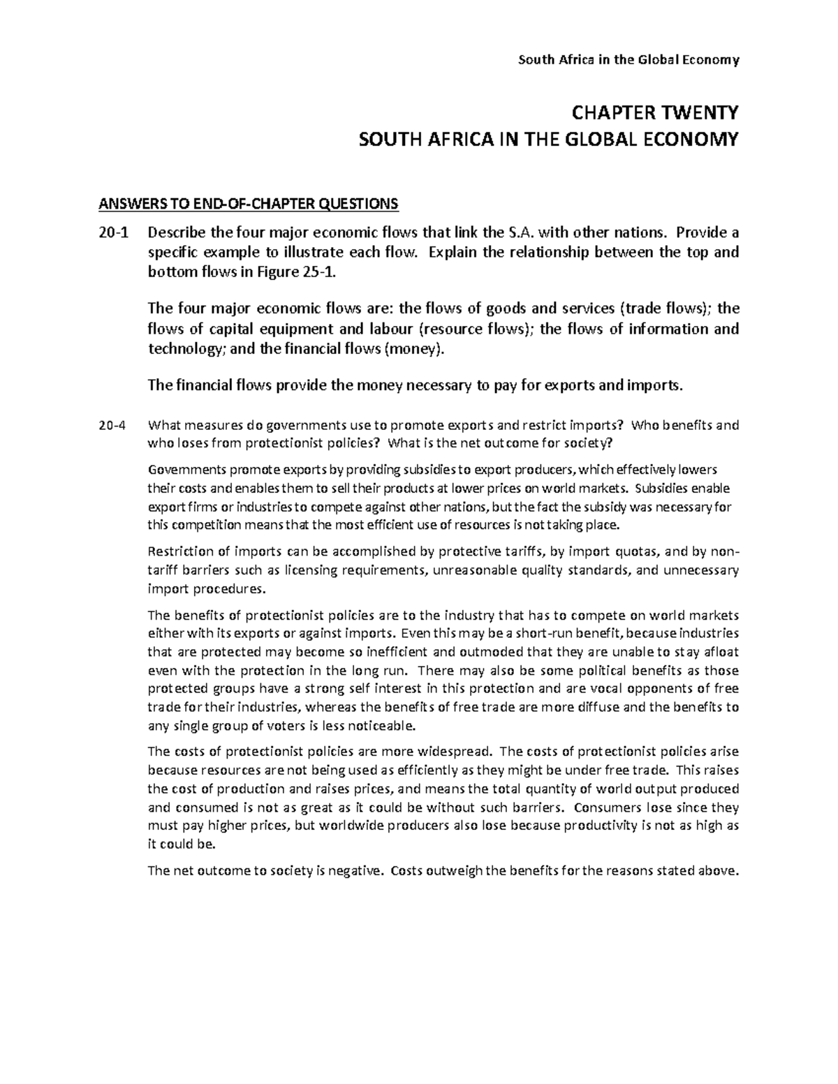 Chapter 20 Homework with Answers - CHAPTER TWENTY SOUTH AFRICA IN THE ...