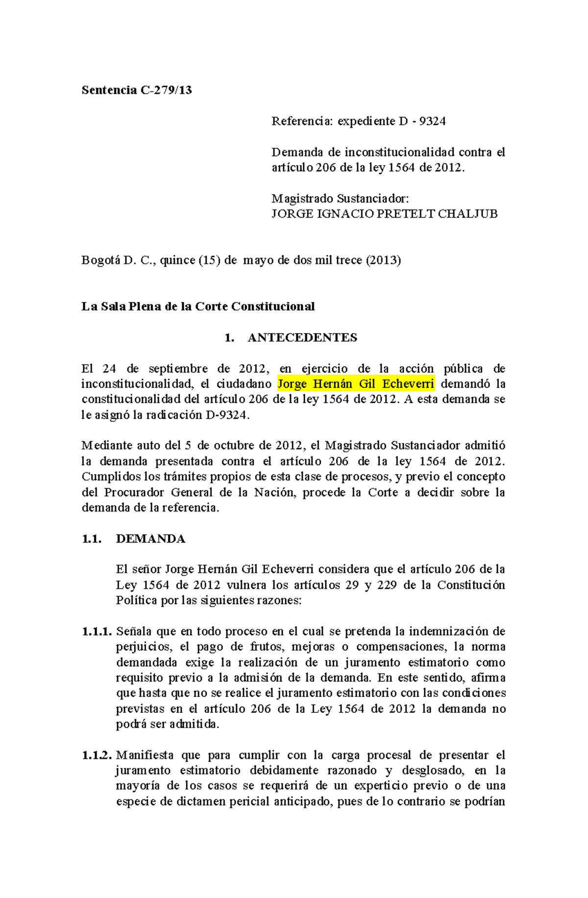 Sentencia C - Apuntes - Sentencia C-279/ Referencia: expediente D
