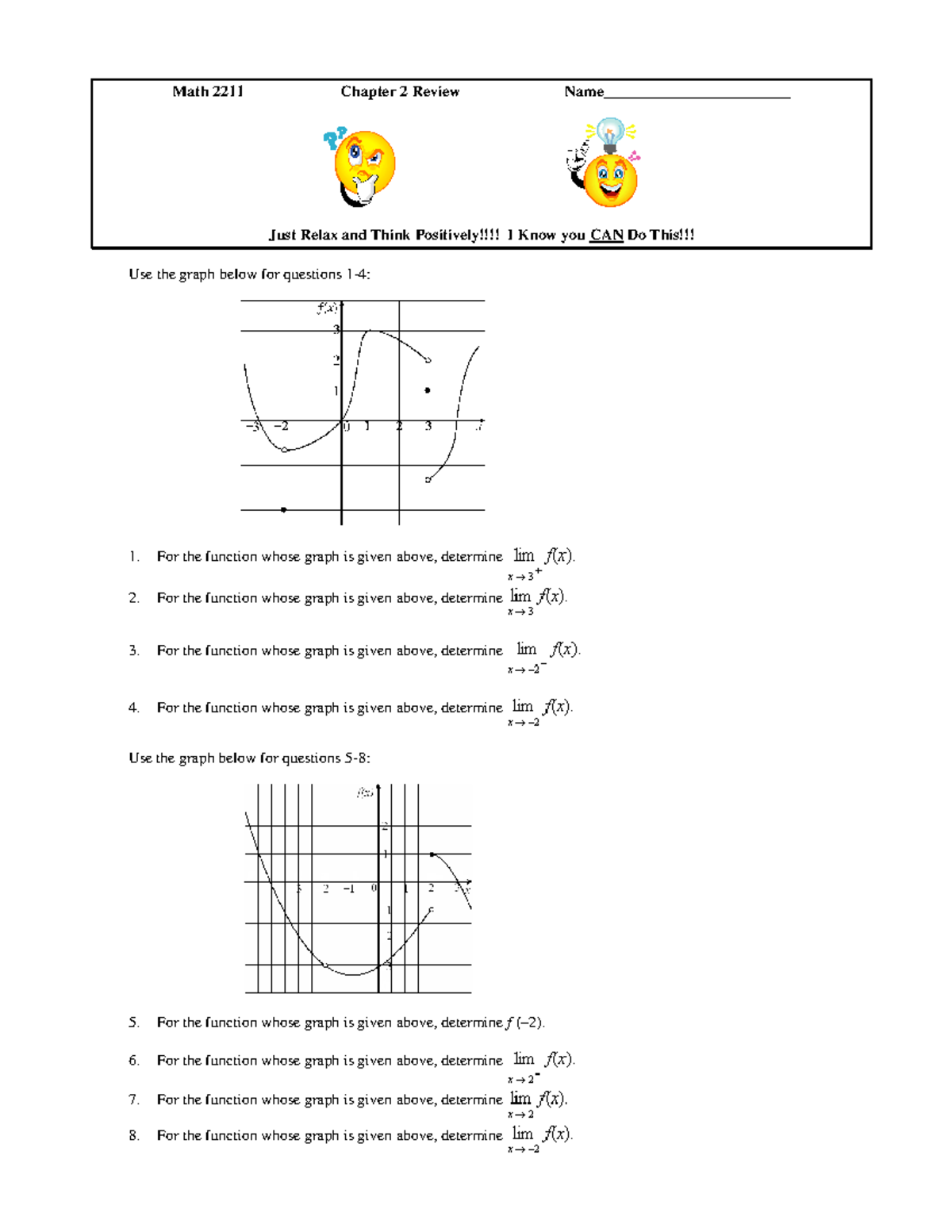 Math 2211 Review 13 - Math 2 211 Chapter 2 Review Name ...