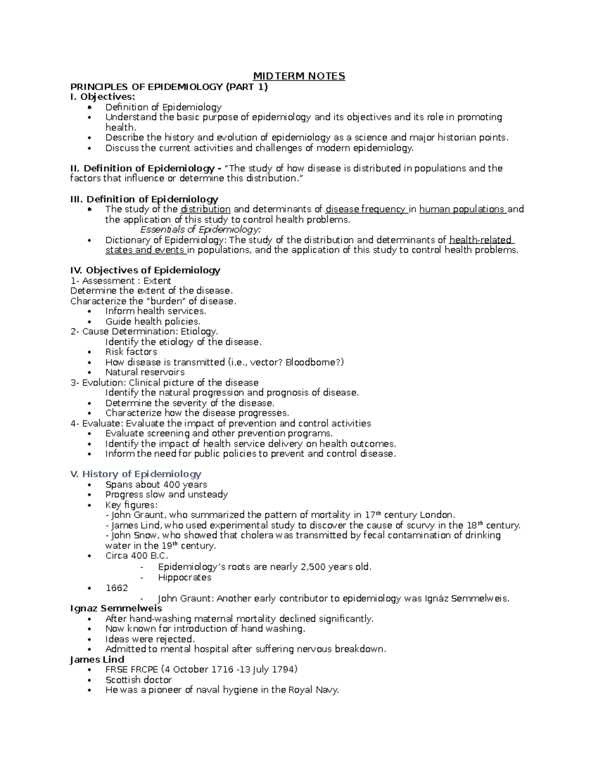HSCI 4110 - Midterm Notes - MIDTERM NOTES PRINCIPLES OF EPIDEMIOLOGY ...