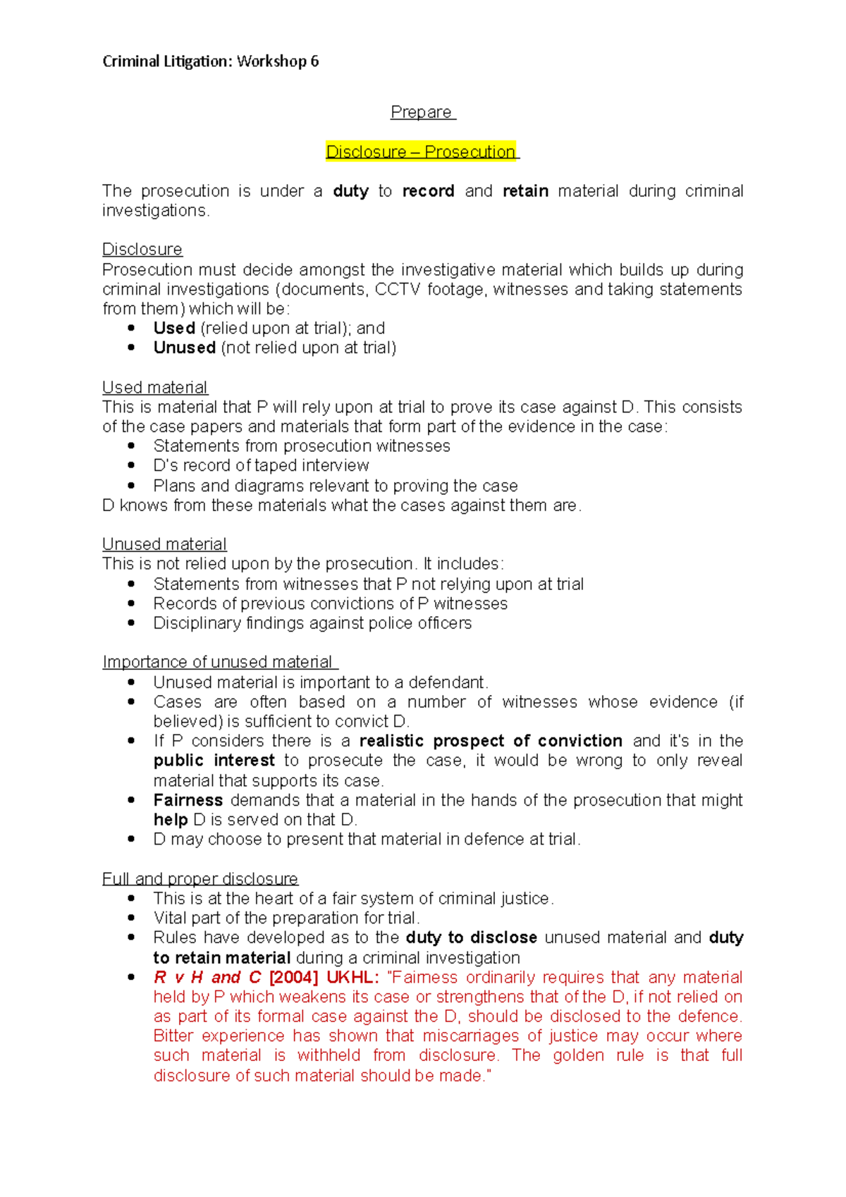 Crime W6 - Prepare/Apply/Collab/Consolidate notes. - Prepare Disclosure ...