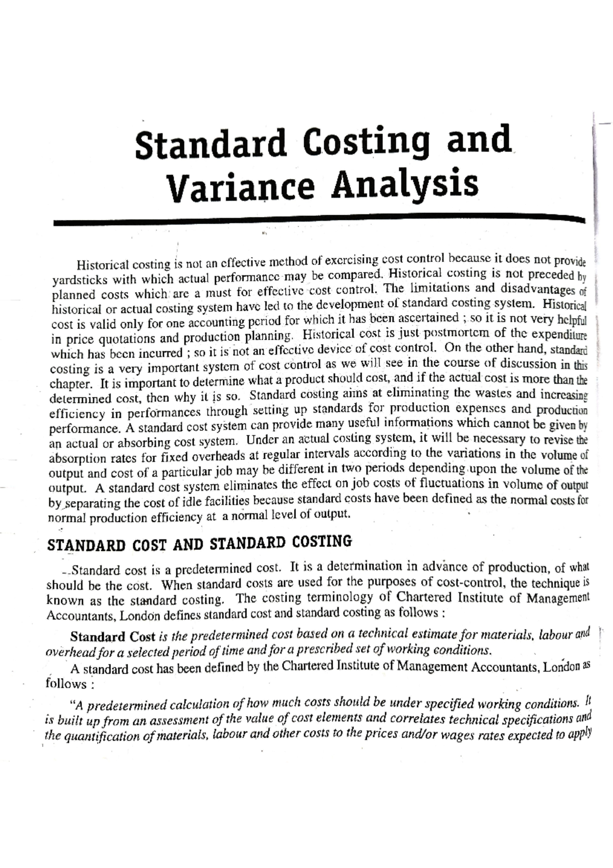 Standard costing - It's lecture notes - Cost Accounting - Studocu