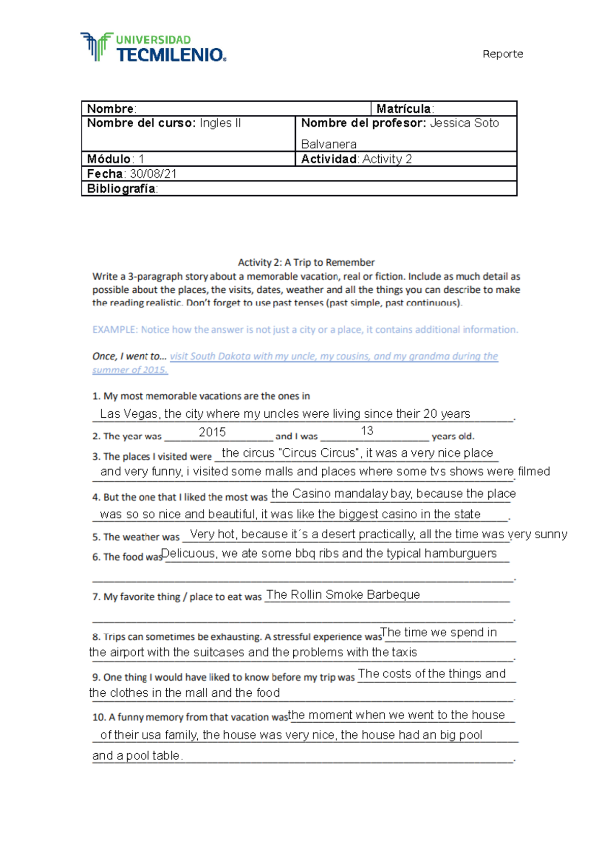 Activity 2 English 2 tecmilenio ingles 22222 - Ingles Avanzado 2 ...