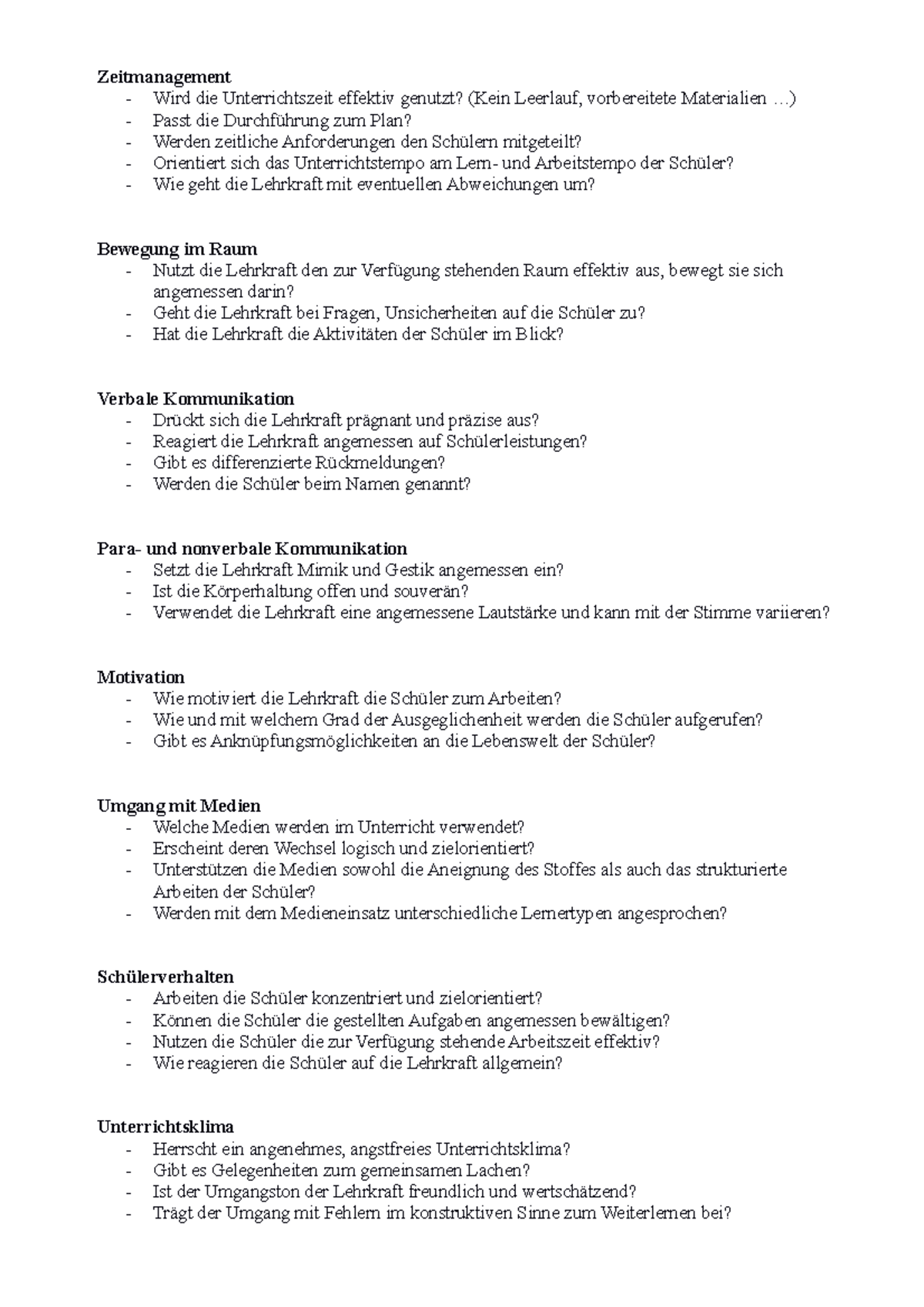 Beobachtungsschwerpunkte - Zeitmanagement - Wird die Unterrichtszeit ...