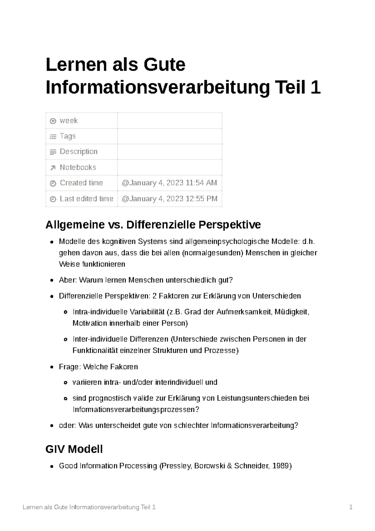 Lernen als Gute Informationsverarbeitung Teil 1 - Lernen als Gute ...