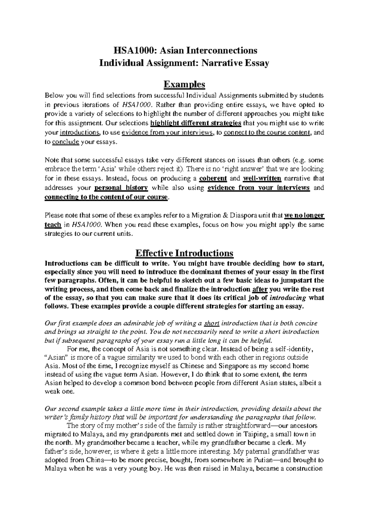 Individual Assignment Examples - HSA1000: Asian Interconnections ...